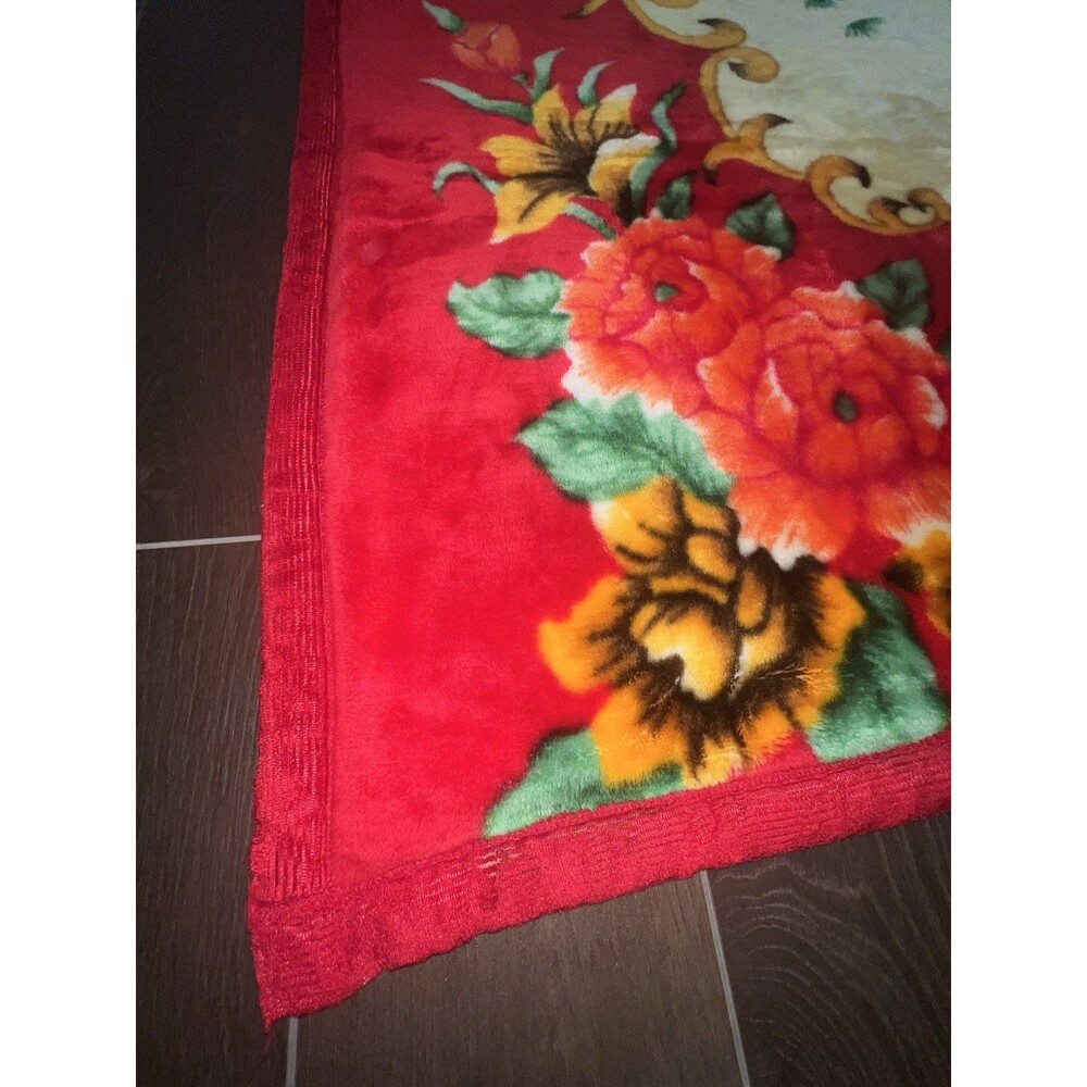 2 Sided Plush Minky Korean Style Blanket Koi Floral Double Side - Picture 4 of 16
